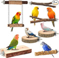 7-Piece Bird Perches for Cage- Wooden Parrot Stand with Fork Toys, Hanging Multi-Branch Platform, Hammock Swing, Gym Playstand & Chewing Toys - for Parakeets, Budgies, Lovebirds - Durable