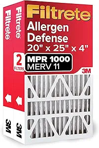 Filtrete 20x25x4 Air Filter MERV 11, MPR 1000 Micro Allergen Defense 2-Pack, Fits Honeywell & AprilAire, AC Furnace HVAC Filters for Home, Pleated Electrostatic (Actual Size 19.88 x 24.63 x 4.31 in)