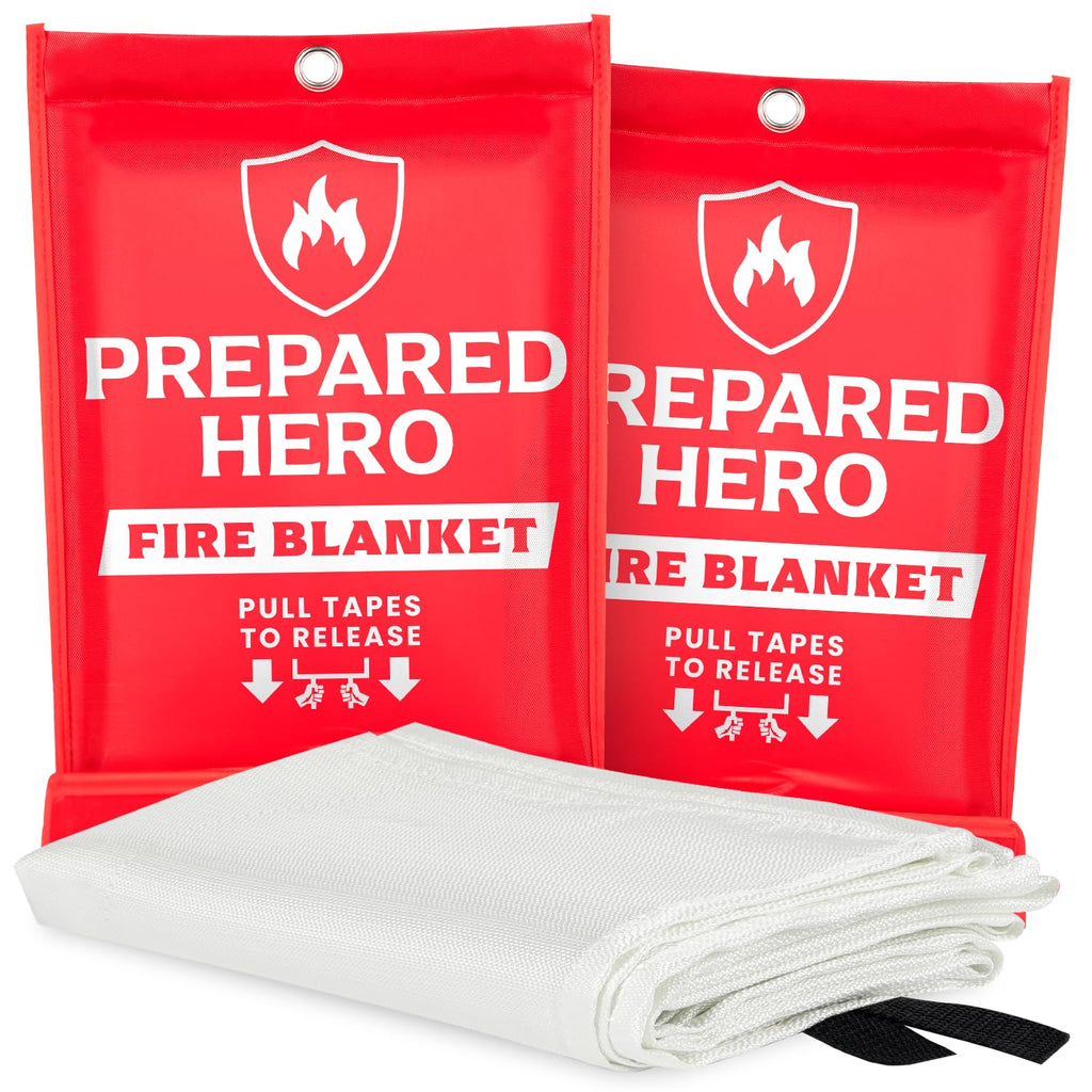 Prepared Hero Emergency Fire Blanket - 2 Pack - Fire Suppression for Kitchen, 39” x 39” Fiberglass Fire Blanket for Home