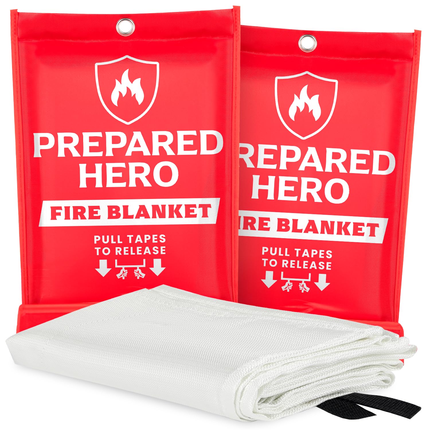 Prepared Hero Emergency Fire Blanket - 2 Pack - Fire Suppression for Kitchen, 39” x 39” Fiberglass Fire Blanket for Home