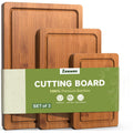3-Piece Set Bamboo Cutting Board for Kitchen - Crack-Resistant Wood Chopping Boards with Deep Juice Grooves, Pre-Oiled Butcher Block for Meat, Vegetables & Cheese, Carbonized