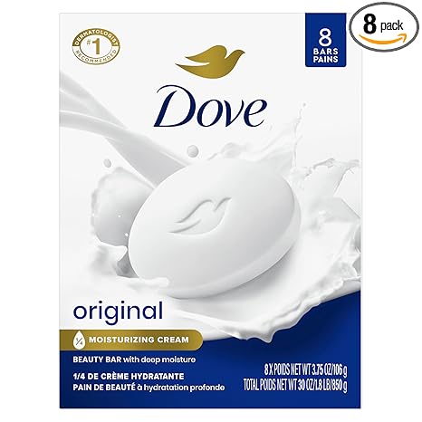 Dove Beauty Bar Soap Original 8 Count for Soft, Smooth Skin, with 1/4 Moisturizing Cream 3.75 oz