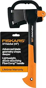Fiskars X7 Small 14" Hatchet Axe with Sheath for Chopping Wood Kindling for Campfires, Outdoors & Camping, Insert-Molded Forged Steel Head, Low-Friction Blade, Shock Absorbing Handle & Non-Slip Grip