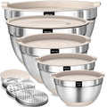 Umite Chef Mixing Bowls with Airtight Lids Set, 8PCS Stainless Steel Nesting Bowls with Grater Attachments, Non-Slip Bottoms, 5, 4, 3.5, 2, 1.5QT for Mixing & Serving