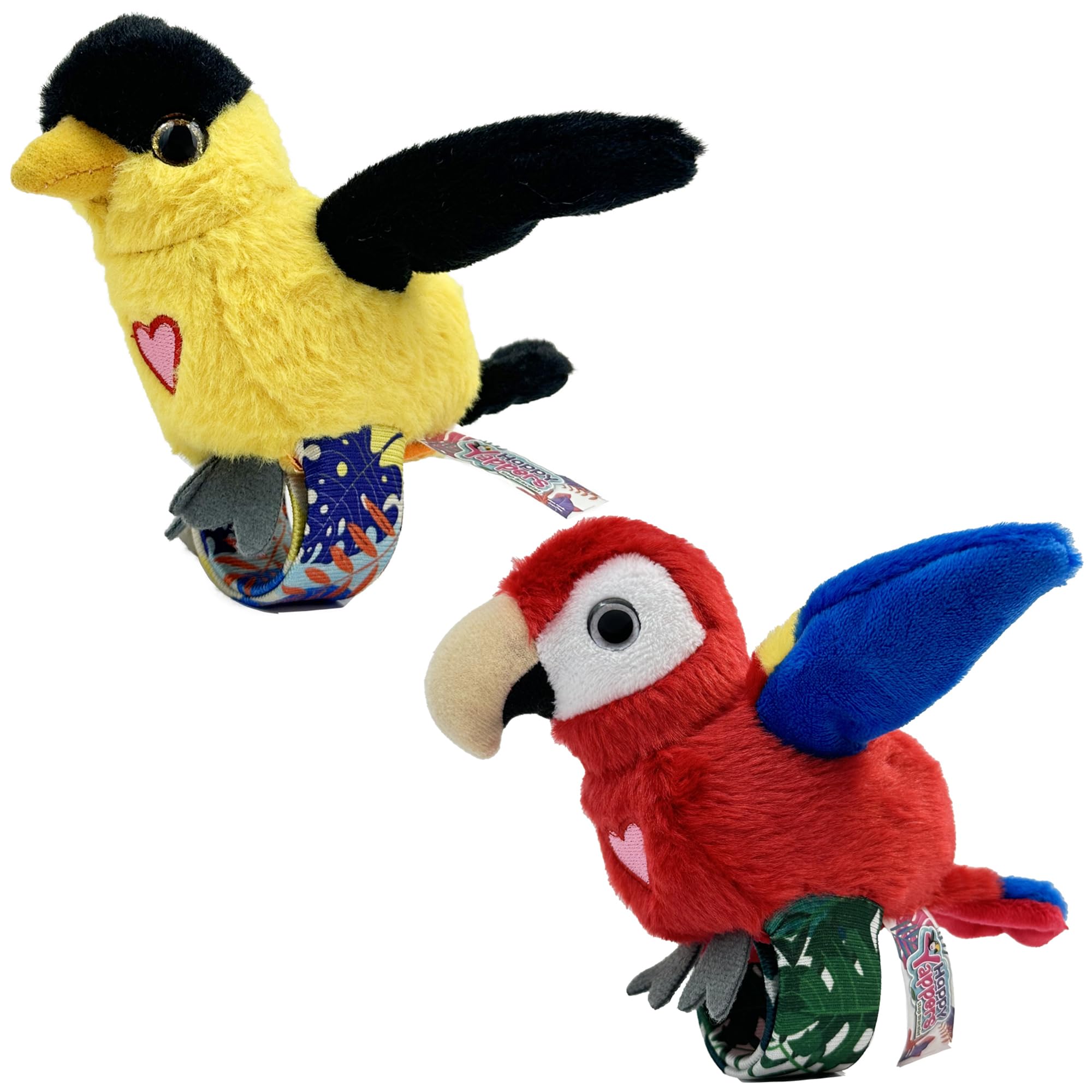 Birds 2 Pack - Oriole & Red Parrot - Slap Bracelet Interactive Plush Toy Birds, They Chat-Sing-Mimic Each Other, Flap Wings, Kids 3+