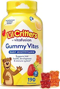 L'il Critters Gummy Vites Daily Kids Multivitamins Assorted Fruit Flavors for Ages 2+ Toddlers & Kids, Gummy Vitamin with Vitamin C and D, 95-190 Day Supply, 190 Gummies