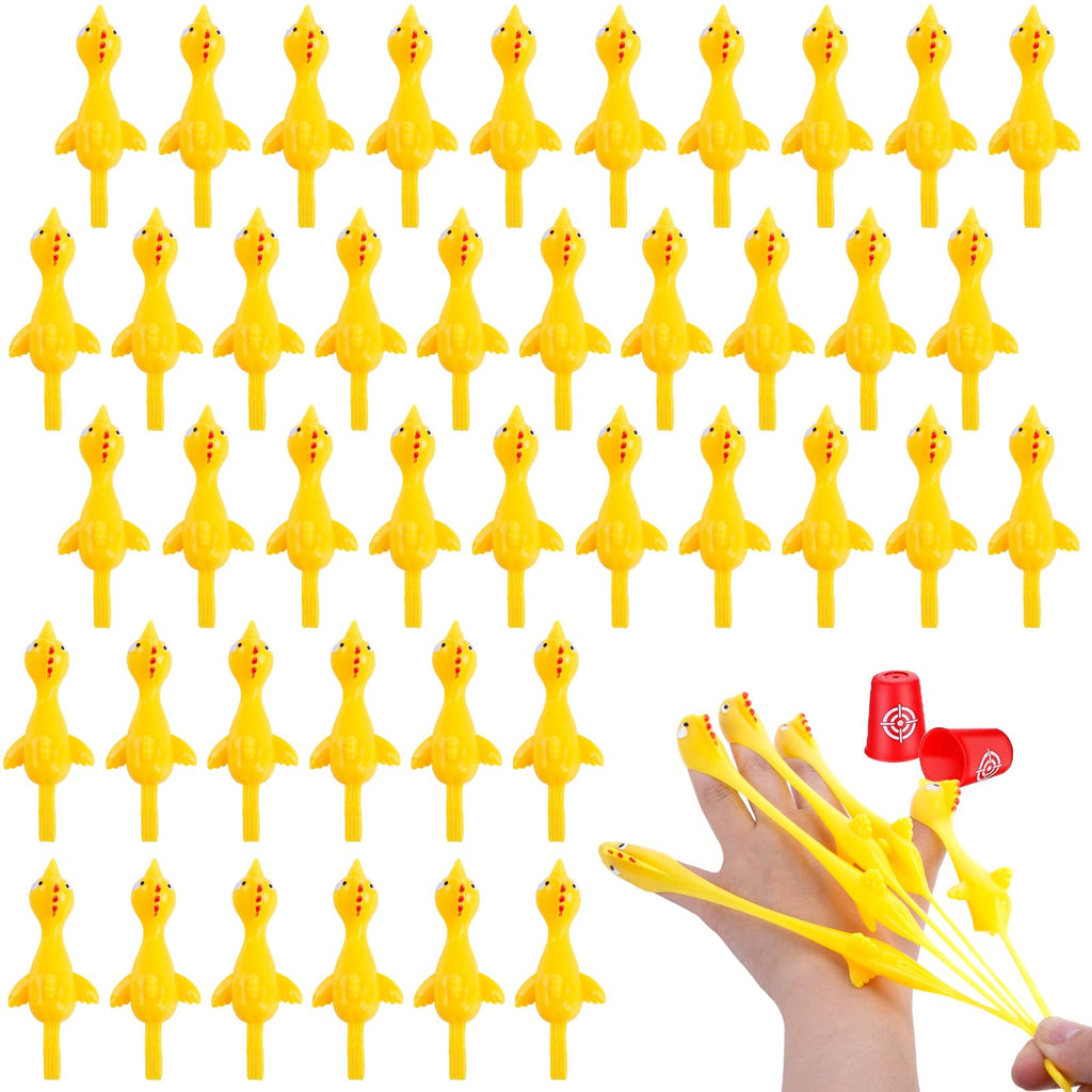 POPLAY 42PCS Flying Chicken Slingshot, Party Favors Treasure Box Toys for Kids, Flicking Rubber Chickens Finger Toys for Birthday Party Activity Gift, Classroom Prizes, Goodie Bag Stuffer