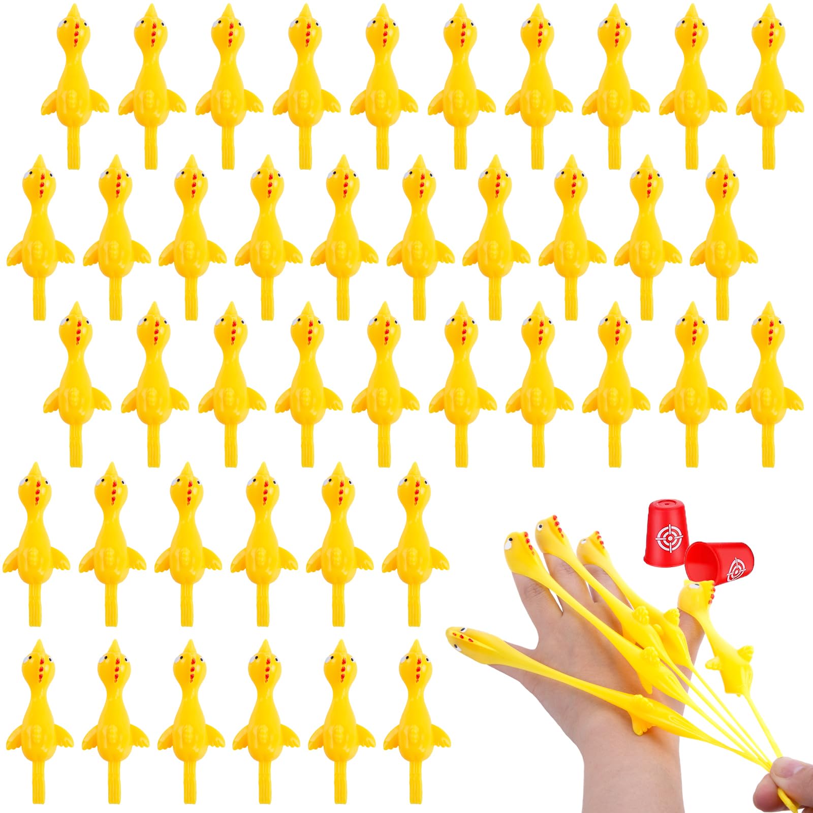 POPLAY 42PCS Flying Chicken Slingshot, Party Favors Treasure Box Toys for Kids, Flicking Rubber Chickens Finger Toys for Birthday Party Activity Gift, Classroom Prizes, Goodie Bag Stuffer