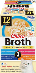 INABA Churu Broth for Cats, Side Dish Pouch, 1.4 Ounces per Pouch, 12 Pouches, Chicken & Seafood Variety