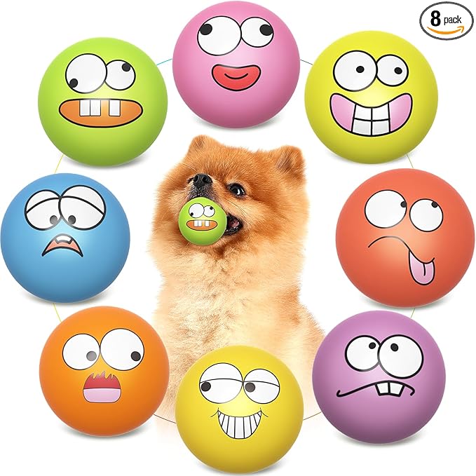 Squeaky Dog Toys Soft Latex Rubber Squeaky Dog Balls for Puppy Small Pet Dogs (8 Pack) (Round Balls)