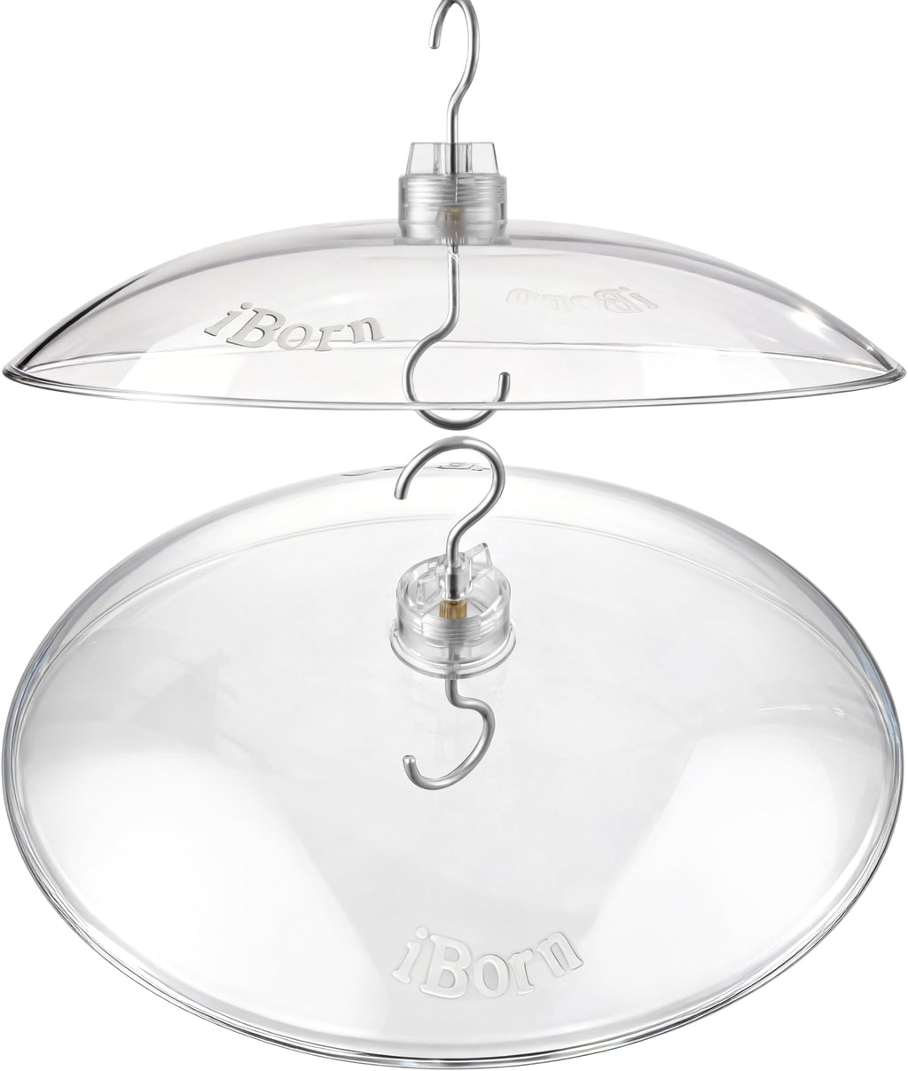 iBorn Baffles for Bird Feeders, 13” Bird Feeder Cover for Rain Guard, Birds Feeders Rain Guard, Full Protection for Feeders for Outdoors, Chew-Proof Polycarbonate, Pack of 2, Transparent