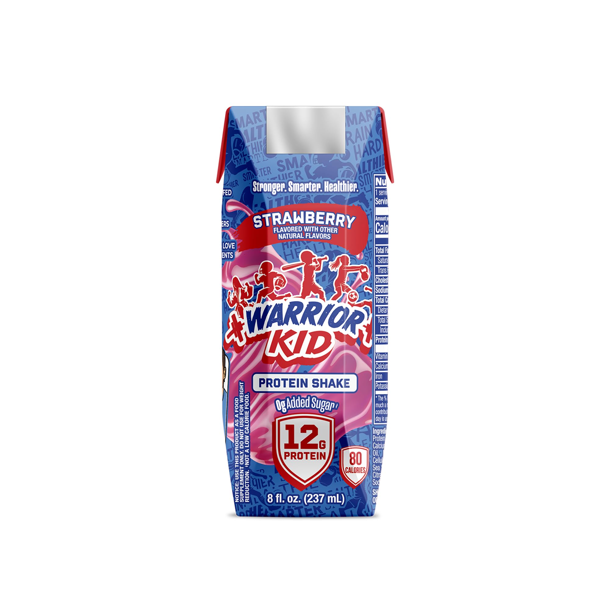 Warrior Kid Nutritional Protein Shake, Strawberry, Healthy Kids Snacks, 12g Protein, 0g Added Sugar, Vitamins & Minerals, No Soy Ingredients, Gluten Free, Non-GMO, 8.25 Fl Oz (6 Count)