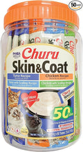 INABA Churu for Skin & Coat, Lickable, Squeezable Cat Treat with Omega Oils, Taurine and Vitamin E, 0.5 Ounces Each Tube, 50 Tubes, Skin & Coat Variety