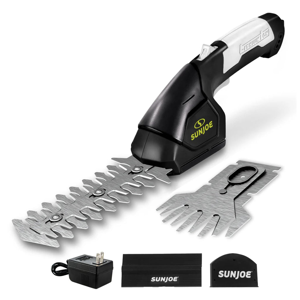 Sun Joe 2 in 1 Cordless 7.2V Handheld 4" Grass Shear and 6" Hedge Trimmer, Battery Powered, Built-In Safety Switch and Blade Safety Cover