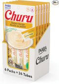 INABA Churu Cat Treats, Lickable, Squeezable Creamy Purée Cat Treat with Green Tea Extract & Taurine, 0.5 Ounces Each Tube, 24 Tubes (4 per Pack), Chicken Recipe