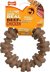 Nylabone Strong Chew Textured Ring Dog Toy Made with Real Beef & Chicken, Durable Chew Toys for Aggressive Chewers, Long Lasting Dog Bone, Keeps Dogs Busy, X-Large Breeds - 50+ lbs