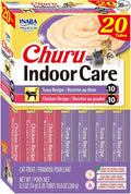 INABA Churu Indoor Care for Hairball Control, Functional Lickable Cat Treat with Taurine & Green Tea Extract, 0.5oz Each, 20 Tubes Total, Tuna & Chicken Variety