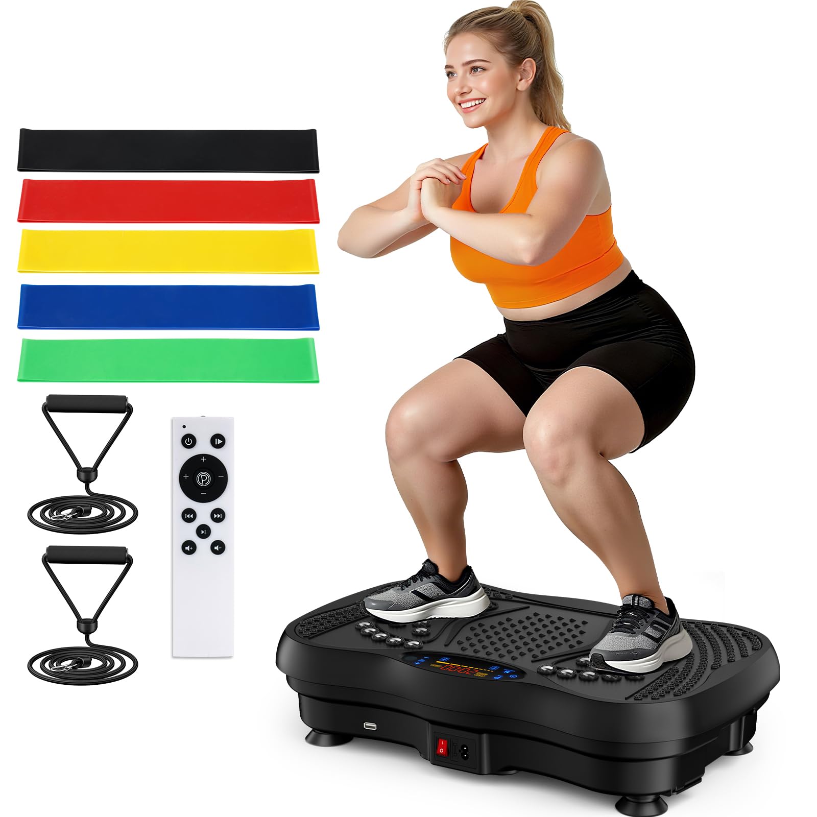 Vibration Plate Exercise Machine, 130 Levels Full Body Workout Vibrating Plate for Lymphatic Drainage Weight Loss, 450 Lbs Capacity Shake Platform with Resistance Bands Bluetooth for Women Men