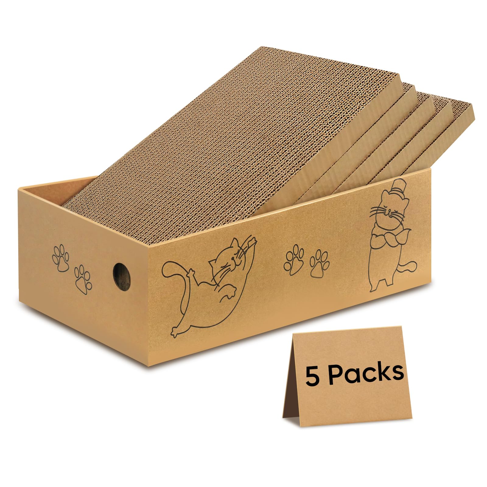 Cat Scratcher, 5 Packs in 1 Cardboard Box Cat Scratching Pad for Indoor Cats and Kitten, Cat Scratch Pad to Protect Furniture, Large Size