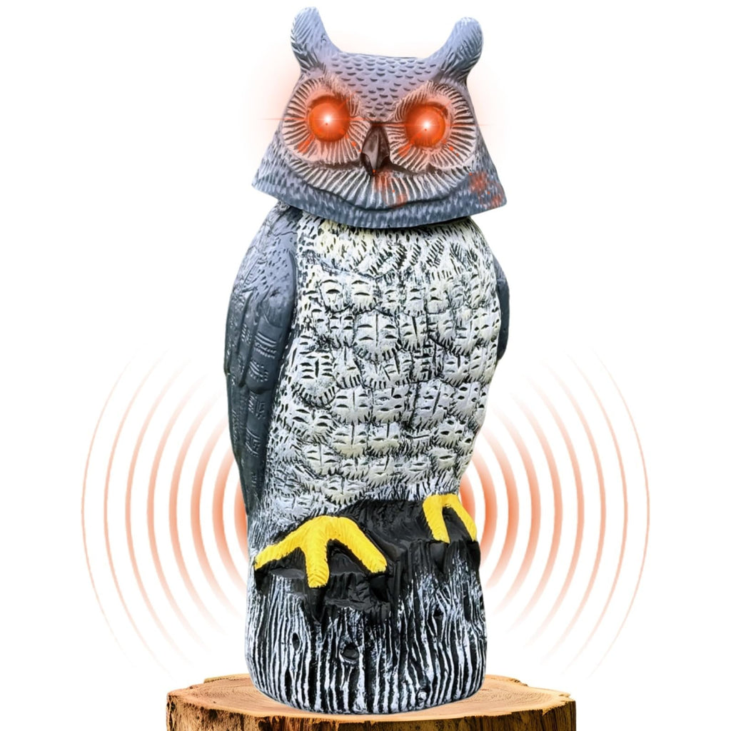 Solar Powered Garden Owl with Motion Detection, Rotating Head, Realistic Hoots and Silent Mode, Outdoor Statue and Sculpture, Owl Decoration for Home, Garden, Patio and Lawn