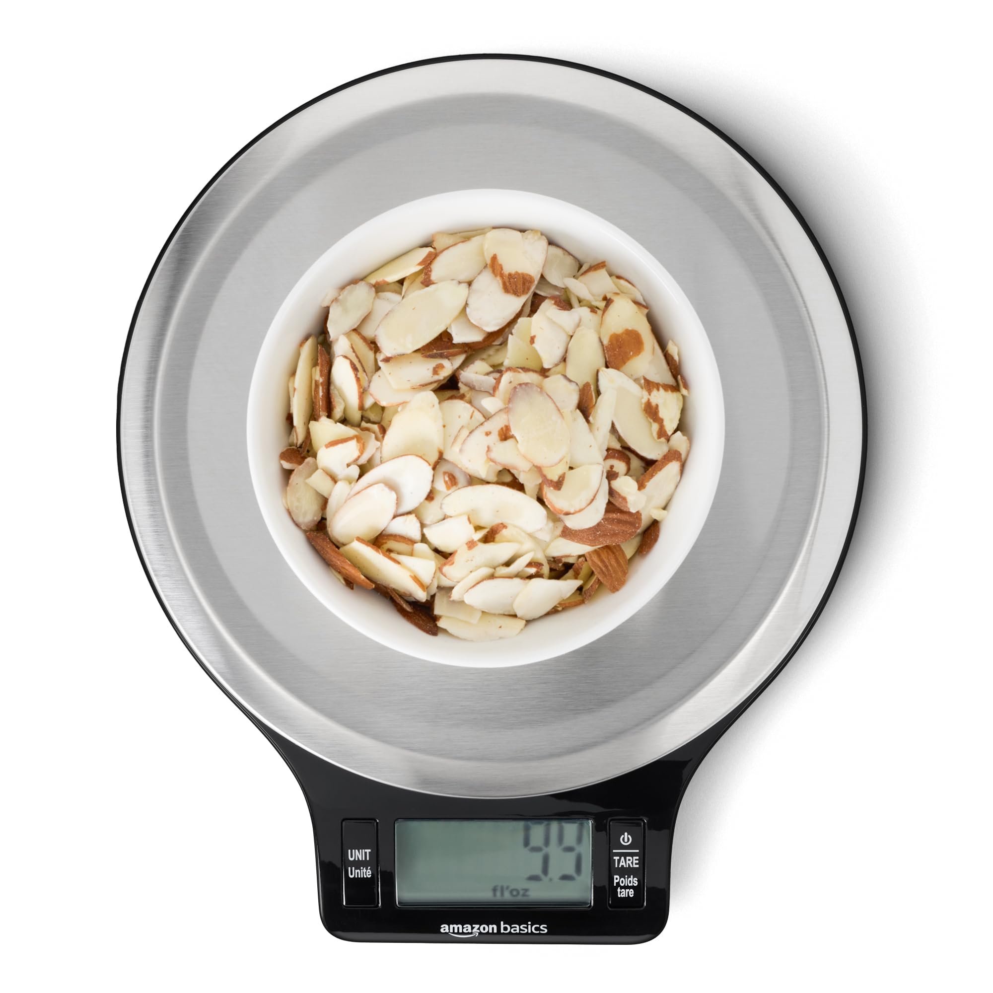 Basics Digital Kitchen Scale with LCD Display, Tare Function, Multiple Units, Weighs up to 11 Pounds, Batteries Included, Black and Stainless Steel