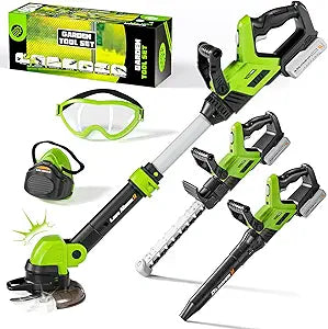 Kids Tool Set, 3-IN-1 Toddler Power Garden Tools with Sounds & Lights, Volume+/-, Toy Weed Wacker, Leaf Blower & Hedge Trimmer, Outdoor Play Toy Tools, Christmas Birthday Gifts for Boys 3 4 5 6 7 8+