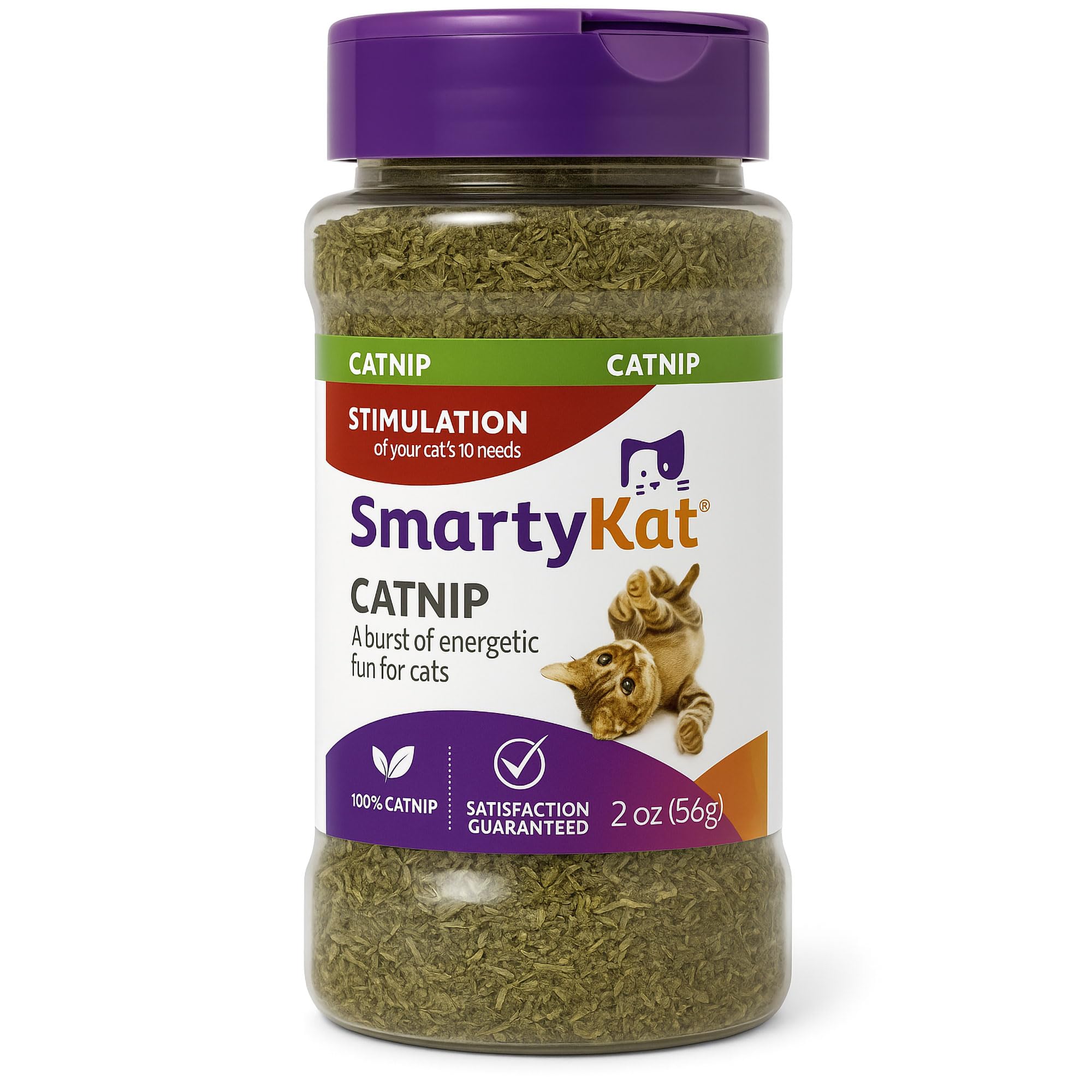 SmartyKat Natural Catnip Canister, 100% Natural Cat Nip for Cats, Premium Dried Catnip for Indoor Cats, Positive Training Aid for Play and Exercise, Resealable Shaker Bottle, 2 Ounces