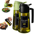 CXINYI - 16oz/470ml Olive Oil Dispenser for Kitchen with Stickers - 2 in 1 Olive Oil Sprayer for Cooking, Air Fryer, and Salad, Black&Green (Light-Proof Kitchen Gadget)