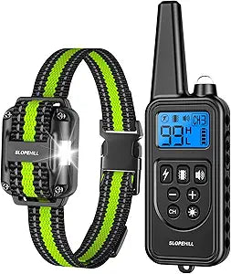 SLOPEHILL Dog Training Collar with Remote, 4200FT Electronic Shock Collar,Waterproof E-Collar with Beep, Vibration, Shock, Flash Light and No Shock Mode, Fit for Small Medium Large Dogs (Green)