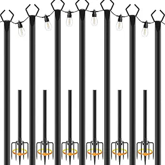 NUERPO 7 Pack String Light Poles,Metal Poles for Hanging Outdoor Light Strings,7 Pack 10 FT Light Poles Stand for Outside Garden,Patio,Wedding,Backyard,Deck,Party