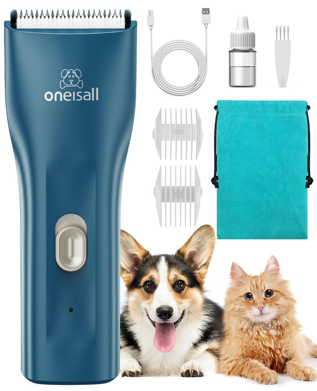 oneisall Pet Clipper for Cat Matted Hair, Pet Shaver for Cats Quiet Pet Clippers Waterproof Cordless Cat Clippers for Matted Long Hair with Storage Bag (Green)