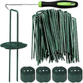 Bakulyor 50pcs Green Artificial Turf Stakes Staples + 50pcs Buffer Washer, 6 Inch 11 Gauge Landscape Staples, Galvanized Lawn Spikes, Heavy Duty Yard Ground Pin for Grass Weed Barrier Sod Fabric