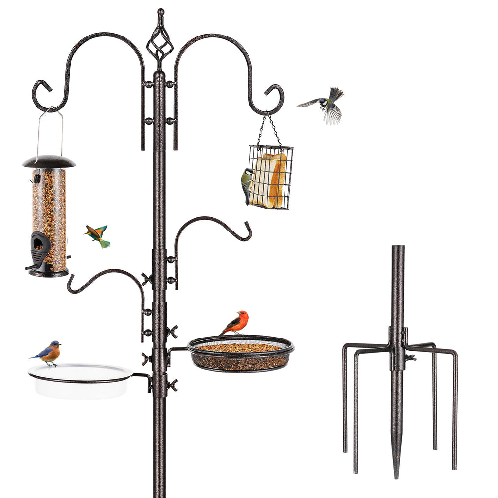 Deluxe Bird Feeding Station Kit With Multi Feeder Hanging Pole, Metal Suet Feeder, Bird Bath, Mesh Tray for Attracting Wild Birds and Planter Hanger (1 Pack)