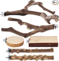 LIMIO 6-Piece Bird Perch Set - Natural Wood Grape Sticks, Paw Grinding Forks, Bird Stand & Toys for Parakeets, Cockatiels, Conure, Budgies