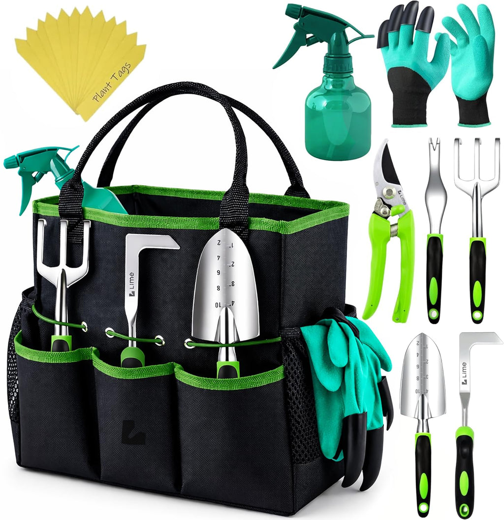 Heavy Duty Gardening Tools - Gardening Gifts for Women, Men, Mom, Dad - Durable, Ergonomic Garden Tools Set (Green)