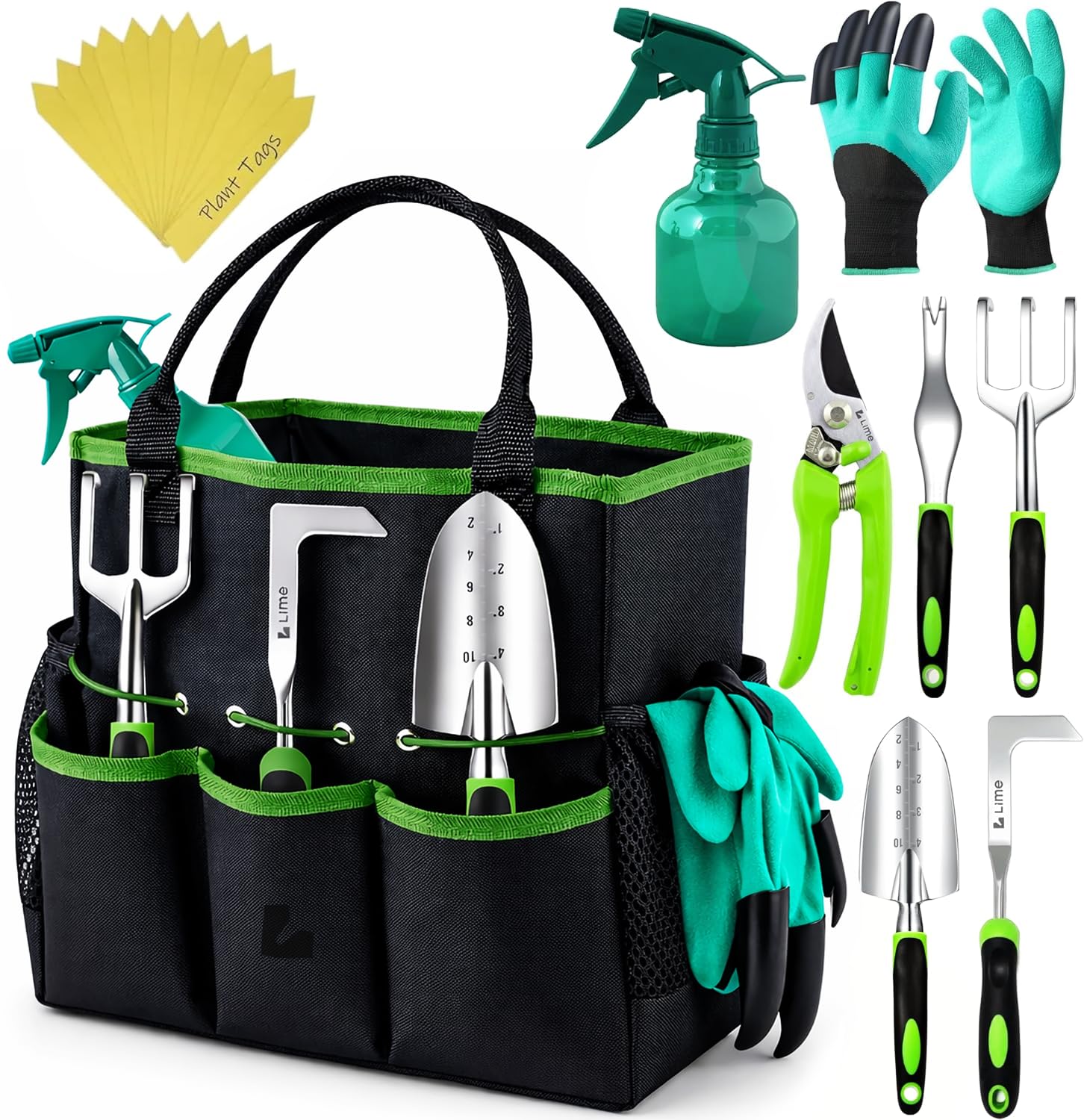 Heavy Duty Gardening Tools - Gardening Gifts for Women, Men, Mom, Dad - Durable, Ergonomic Garden Tools Set (Green)
