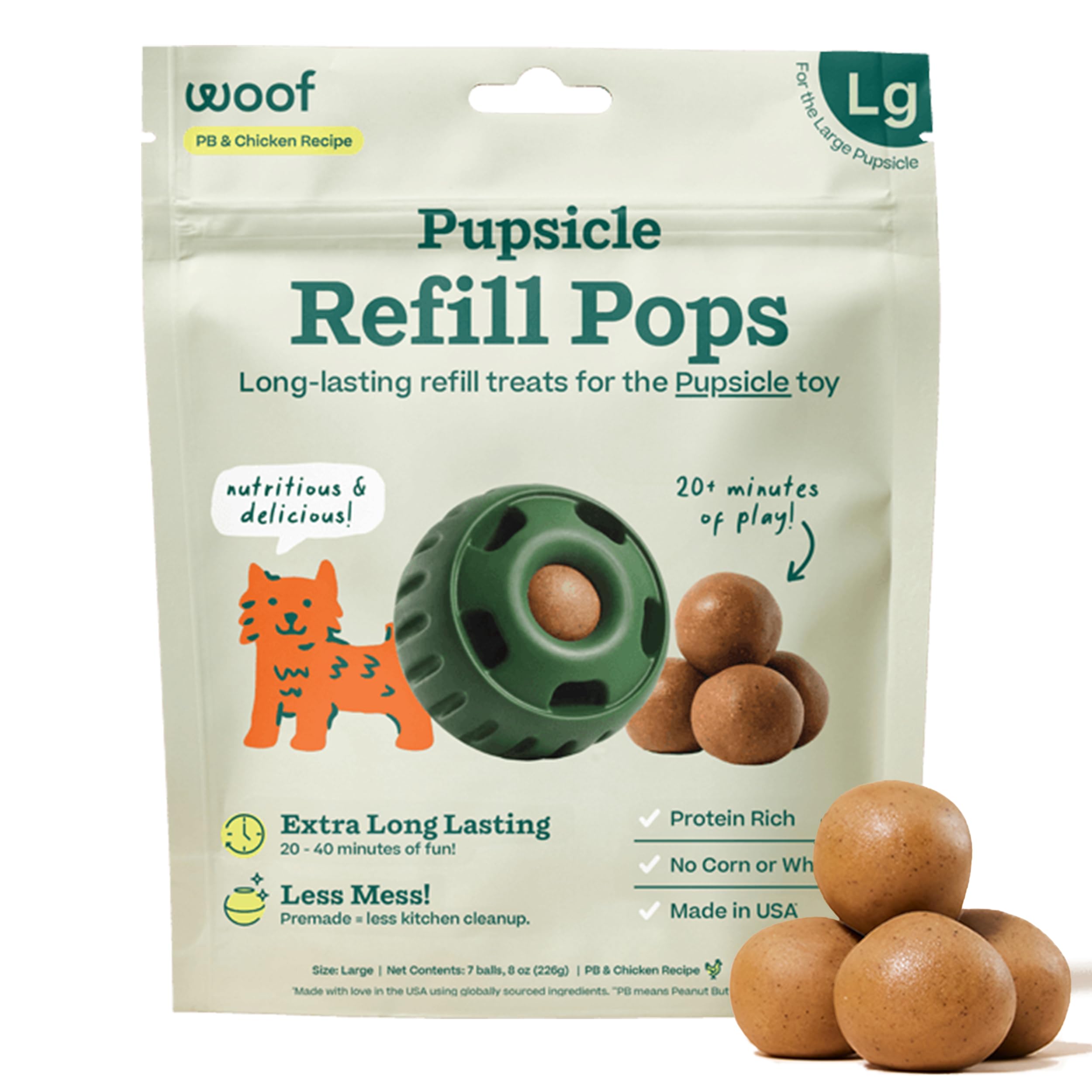 WOOF Pupsicle Chicken Refill Pops, Delicious Long Lasting Dog Treats, Wholesome Ingredients, Pre-Made Large Pupsicle Refills Pops- For Dogs 25 - 75 lbs - 7 count