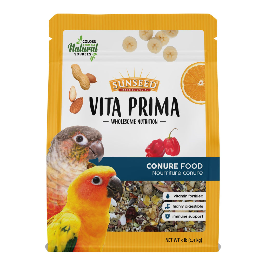 Sunseed Vita Prima Conure Food – Nutrient-Rich Blend with Fruits, Vegetables & Seeds Supports Healthy Feathers, Eyes & Active Energy – 3 lb Bag
