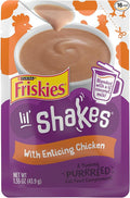 Purina Friskies Pureed Cat Food Topper, Lil’ Shakes With Enticing Chicken Lickable Cat Treats - (Pack of 16) 1.55 oz. Pouches