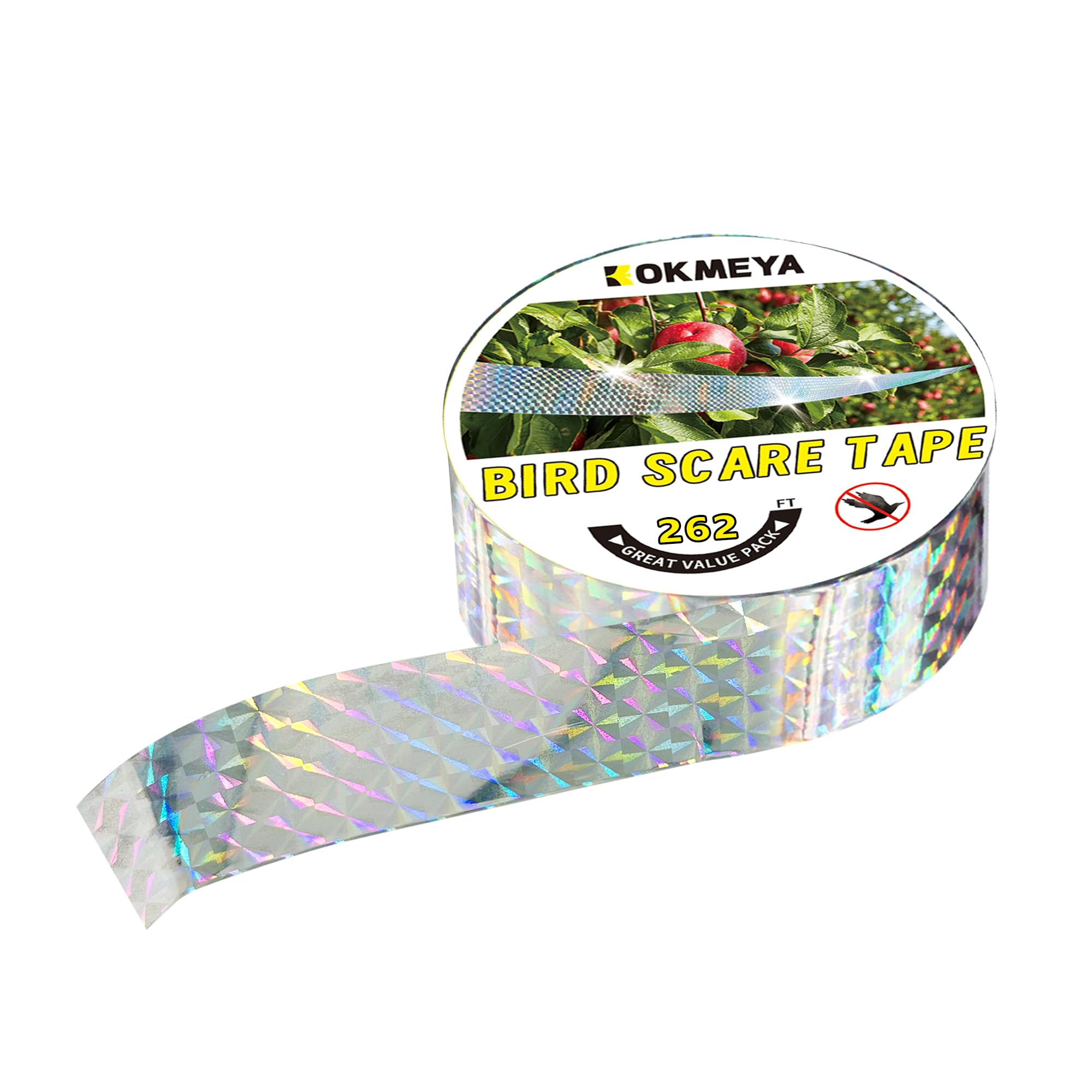 Bird Scare Reflective Tape, 262 Feet per Roll, Double-Sided Reflective, for Repelling Sparrows and Woodpeckers, Suitable for Outdoor Use in Homes, Gardens, Farms, Orchards,Outdoor