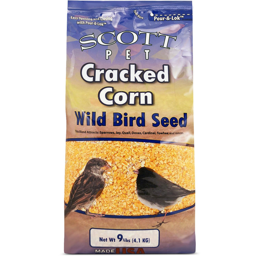 Scott Pet Wild Bird Seed, Cracked Corn, 9 lbs Bag, Feed, Great Source of Protein and Fiber, Food for Outside Wild Birds