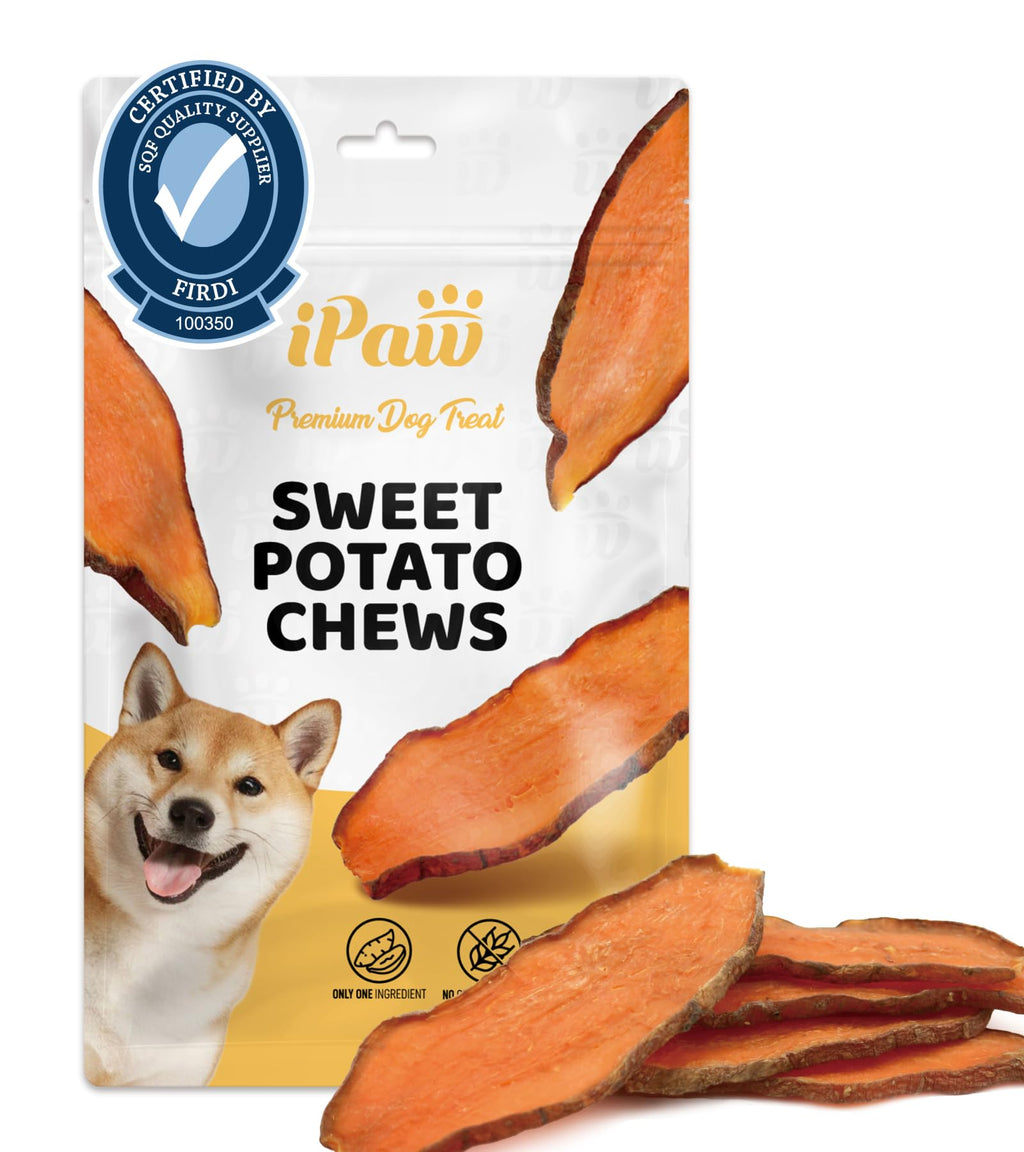 iPaw Sweet Potato Dog Treats, SQF Certified Single Ingredient Dog Treats for Vegetarian, All Natural Human Grade Puppy Chew, Rawhide Alternative, Hypoallergenic, Easy to Digest