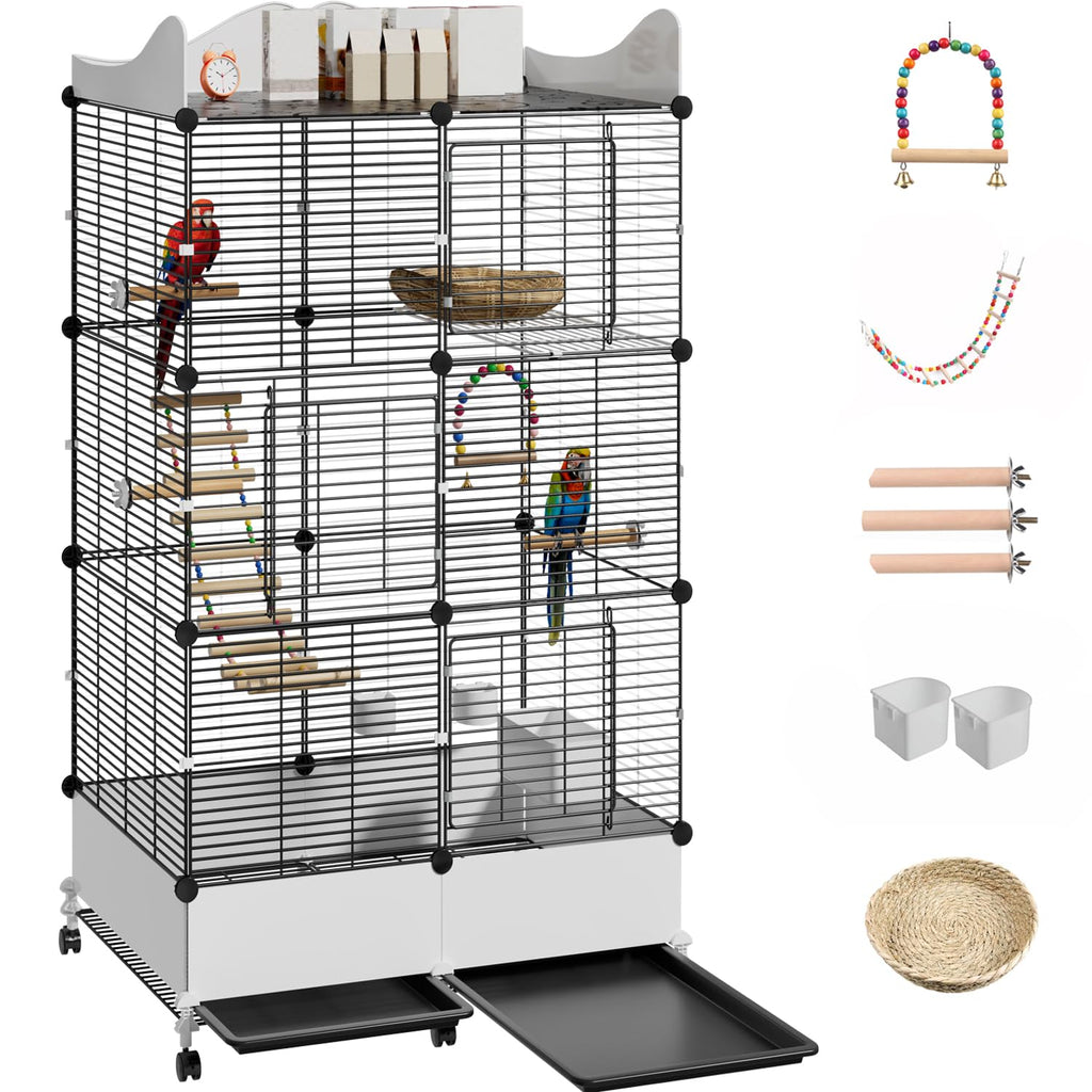 Encrypted Bird Cage Large Bird Cages 57-Inch, Top Storage Space, Bottom Splash Guard with Essential Bird Supplies – Durable & Spacious Aviary – Budgies & Cockatiels