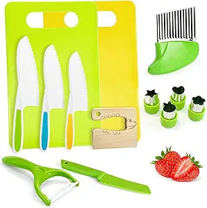 Chanking 13 Pieces Kids Safe Knife Set for Real Cooking Child-Friendly Plastic Chef Tools Montessori Kitchen Toys for Toddlers Birthday Gifts for Boys and Girls Ages 4+ (A)