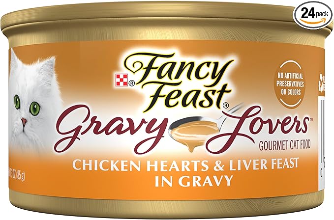 Purina Fancy Feast Gravy Lovers Chicken Hearts and Liver Feast Grilled Gourmet Cat Food in Wet Cat Food Gravy - (Pack of 24) 3 oz. Cans