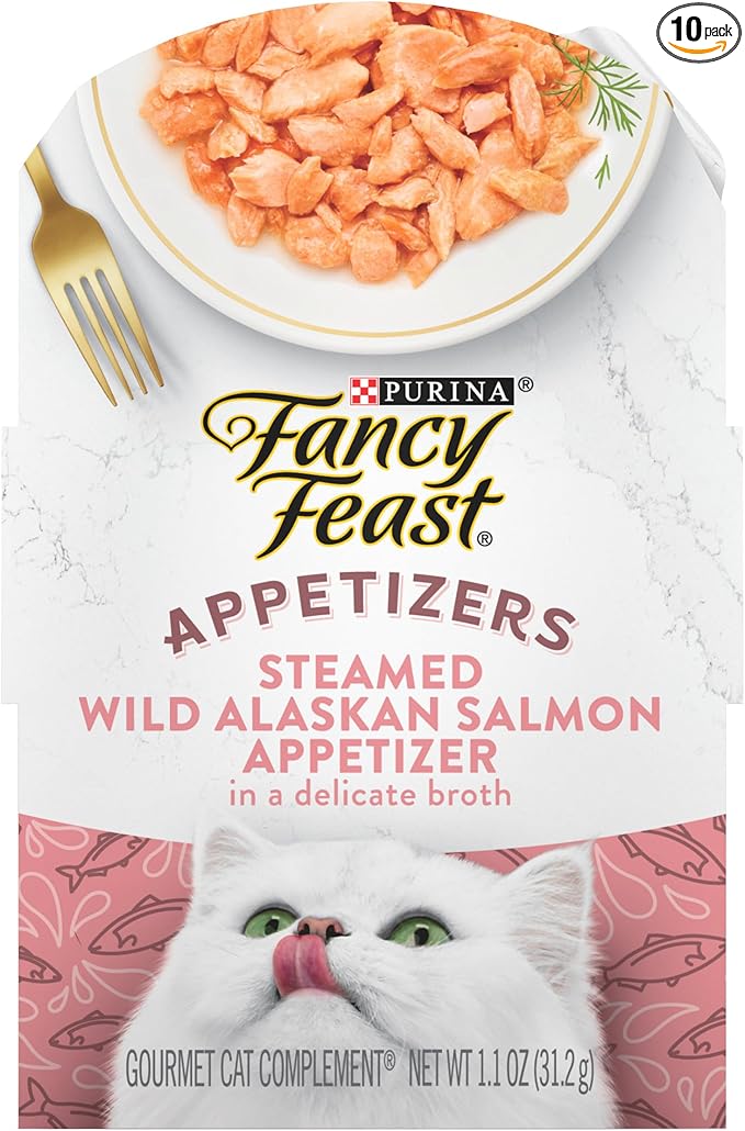 Purina Fancy Feast Appetizers Lickable Grain Free Wet Cat Food Topper Wild Alaskan Salmon Appetizer - (Pack of 10) 1.1 oz. Trays