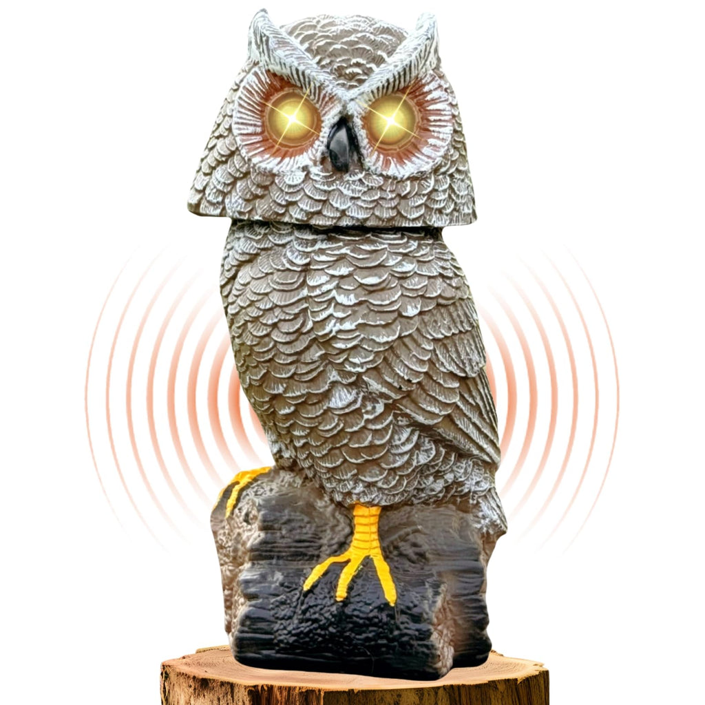 Solar Powered Garden Owl with Motion Detection, Rotating Head, Realistic Hoots and Silent Mode, Outdoor Statue and Sculpture, Owl Decoration for Home, Garden, Patio and Lawn