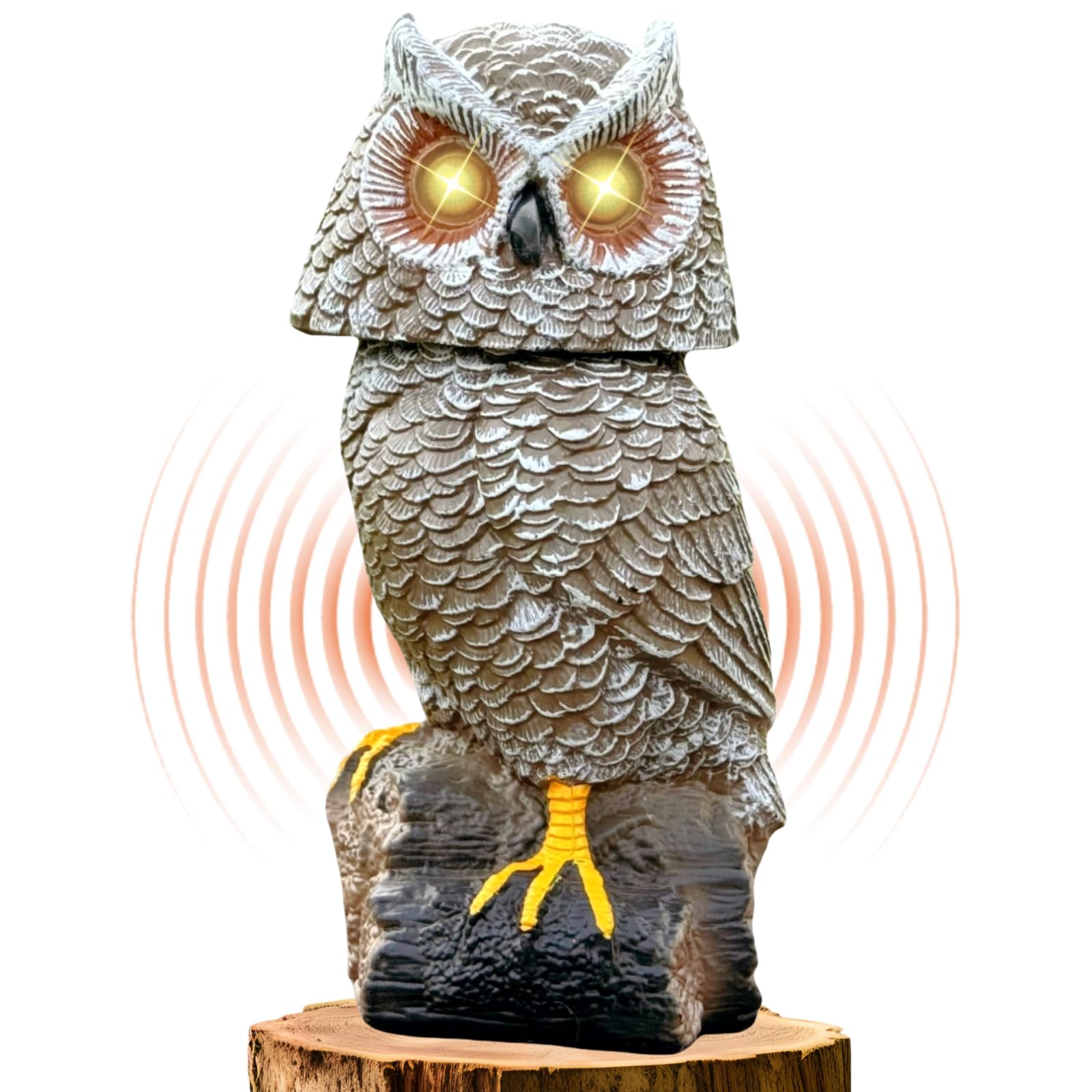 Solar Powered Garden Owl with Motion Detection, Rotating Head, Realistic Hoots and Silent Mode, Outdoor Statue and Sculpture, Owl Decoration for Home, Garden, Patio and Lawn