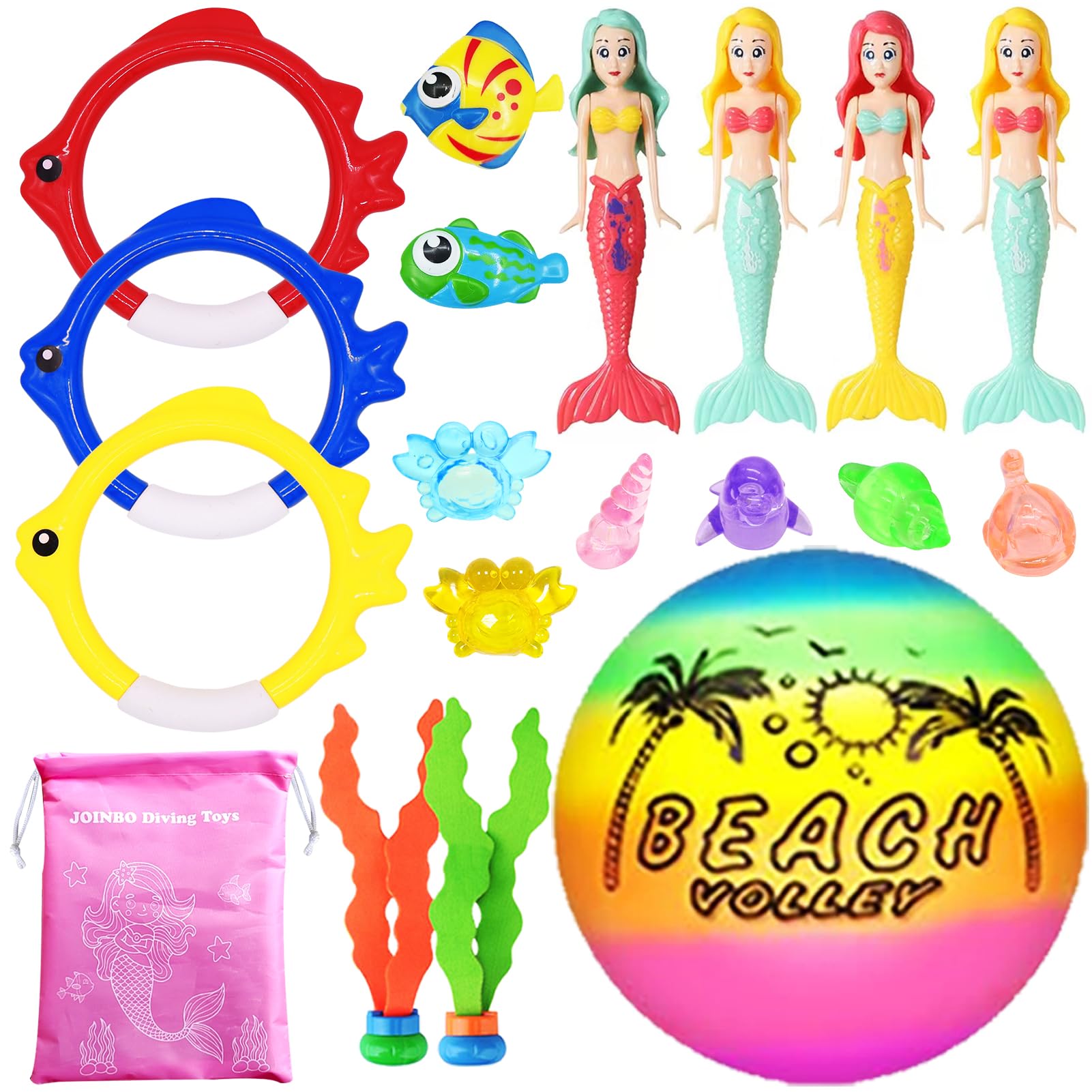 18 Pcs Diving Pool Toys for Kids Ages 3-12 Set with Storage Bag,Pool Games Summer Swim Water Sinking Mermaid Toys