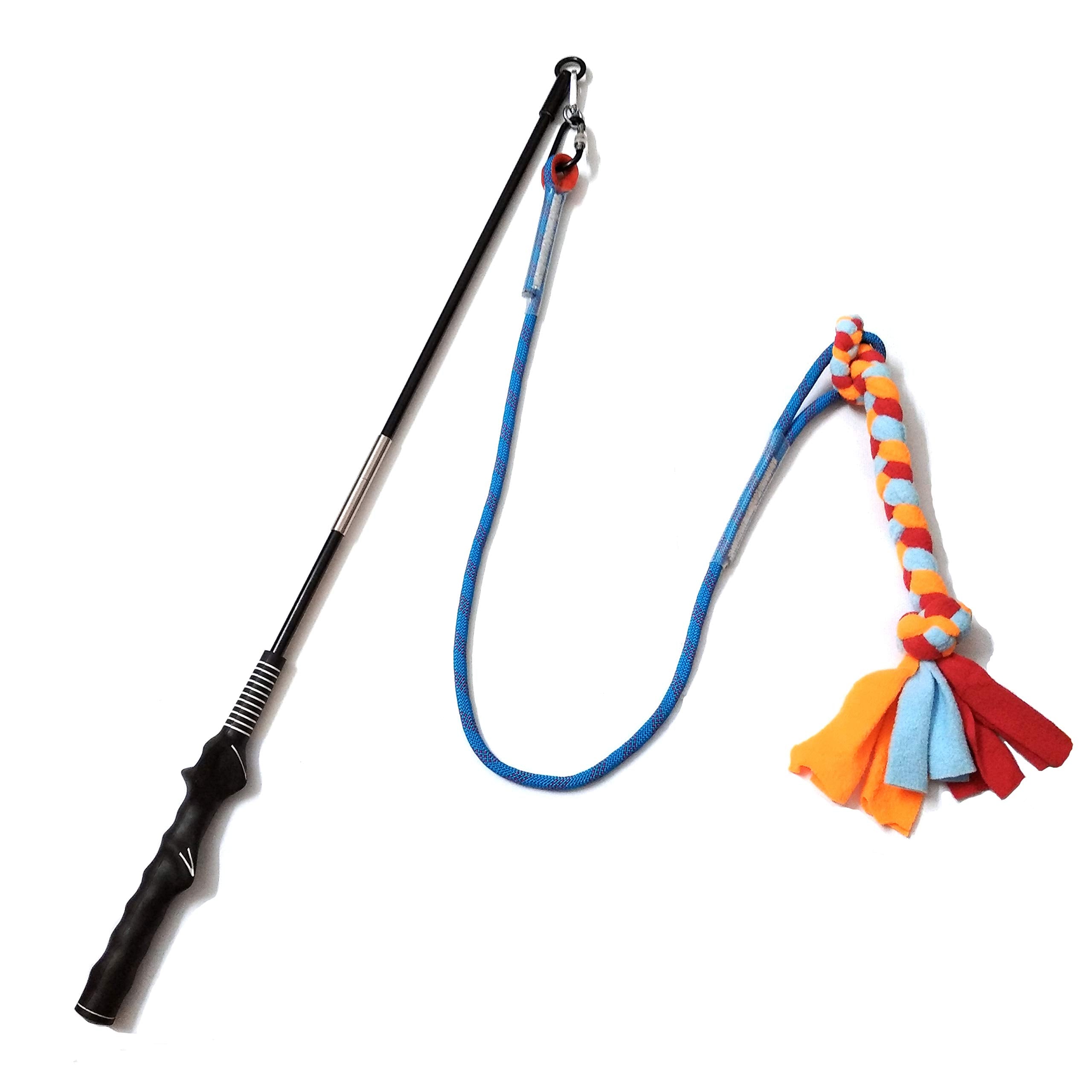 Interactive Flirt Pole Toy for Dogs Chase and Tug of War,Durable Teaser Wand with Pet Fleece Rope Tether Lure Toy to Outdoor Exercise & Training for Small Medium Large Dogs (Blue/Red, POLE-35 inches)